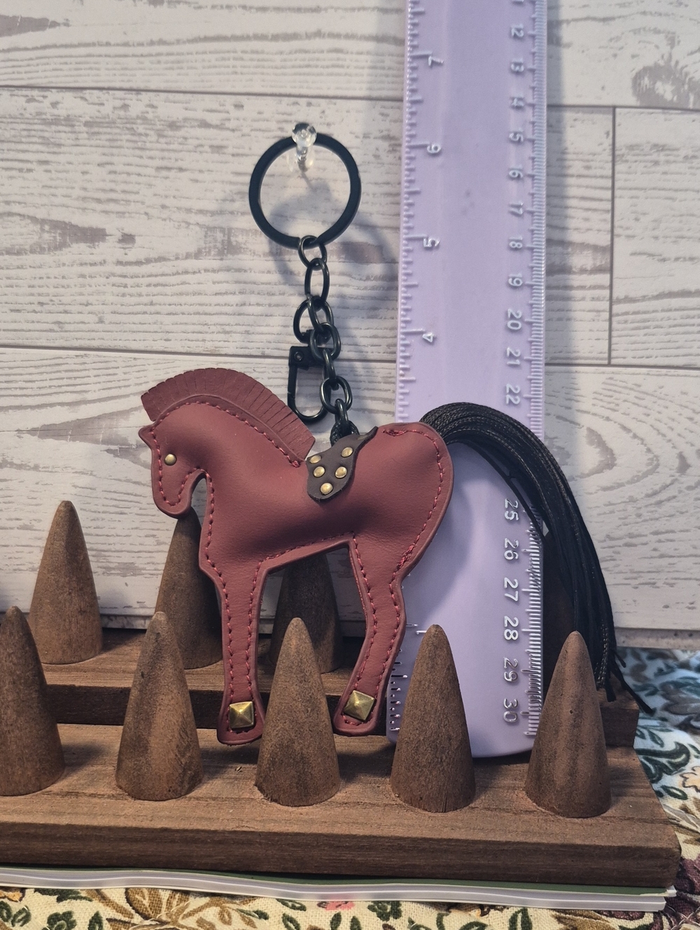 Leather Horse Keychain Bag Charm in Burgundy rose